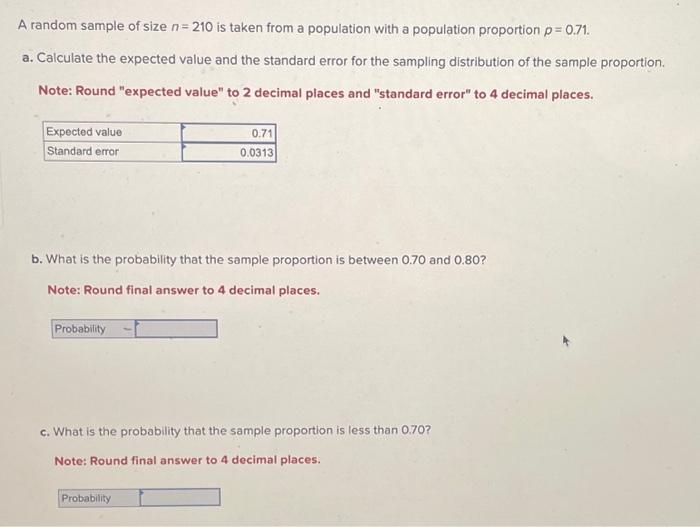 Solved A random sample of size n=210 is taken from a | Chegg.com