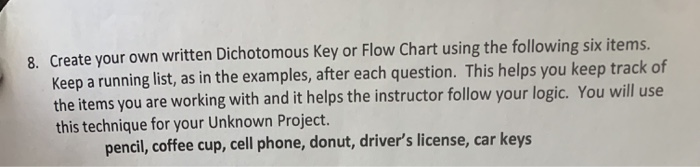 Solved 8. Create your own written Dichotomous Key or Flow | Chegg.com
