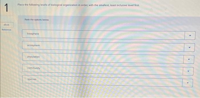 Solved Place the following levels of biological organization | Chegg.com
