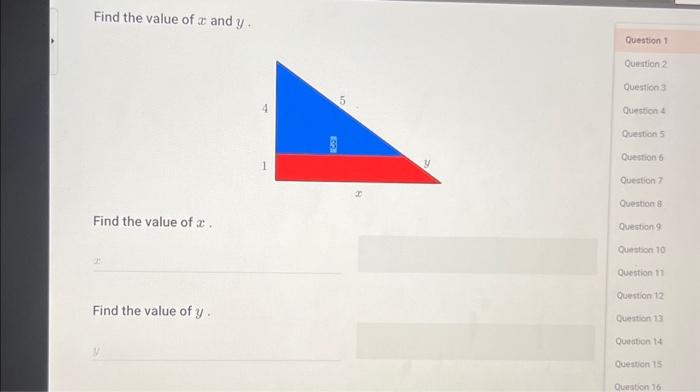 find the value of x and y 1