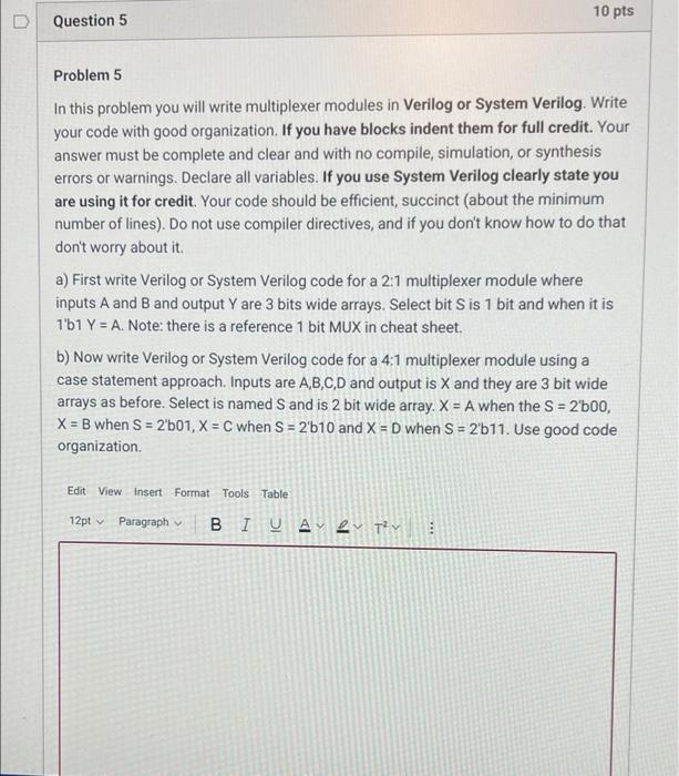 Solved 10 pts Question 5 Problem 5 In this problem you will | Chegg.com