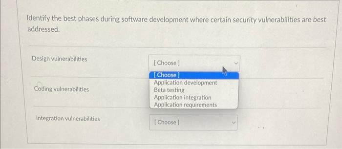 Solved Identify the best phases during software development | Chegg.com