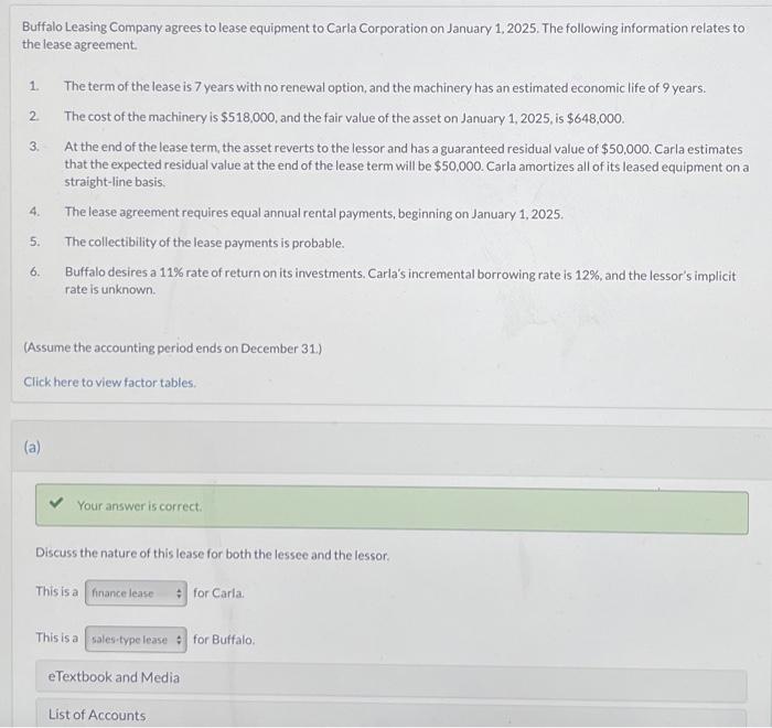Buffalo Leasing Company agrees to lease equipment to