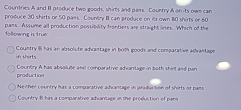 Solved Countries A And B Produce Two Goods, Shirts And Pans. | Chegg.com