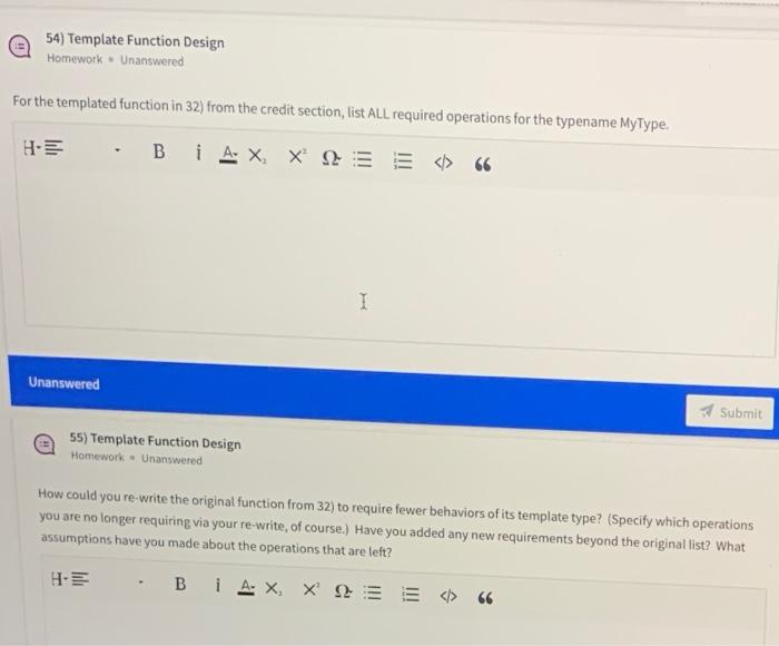 Solved 54) Template Function Design Homework. Unanswered For | Chegg.com