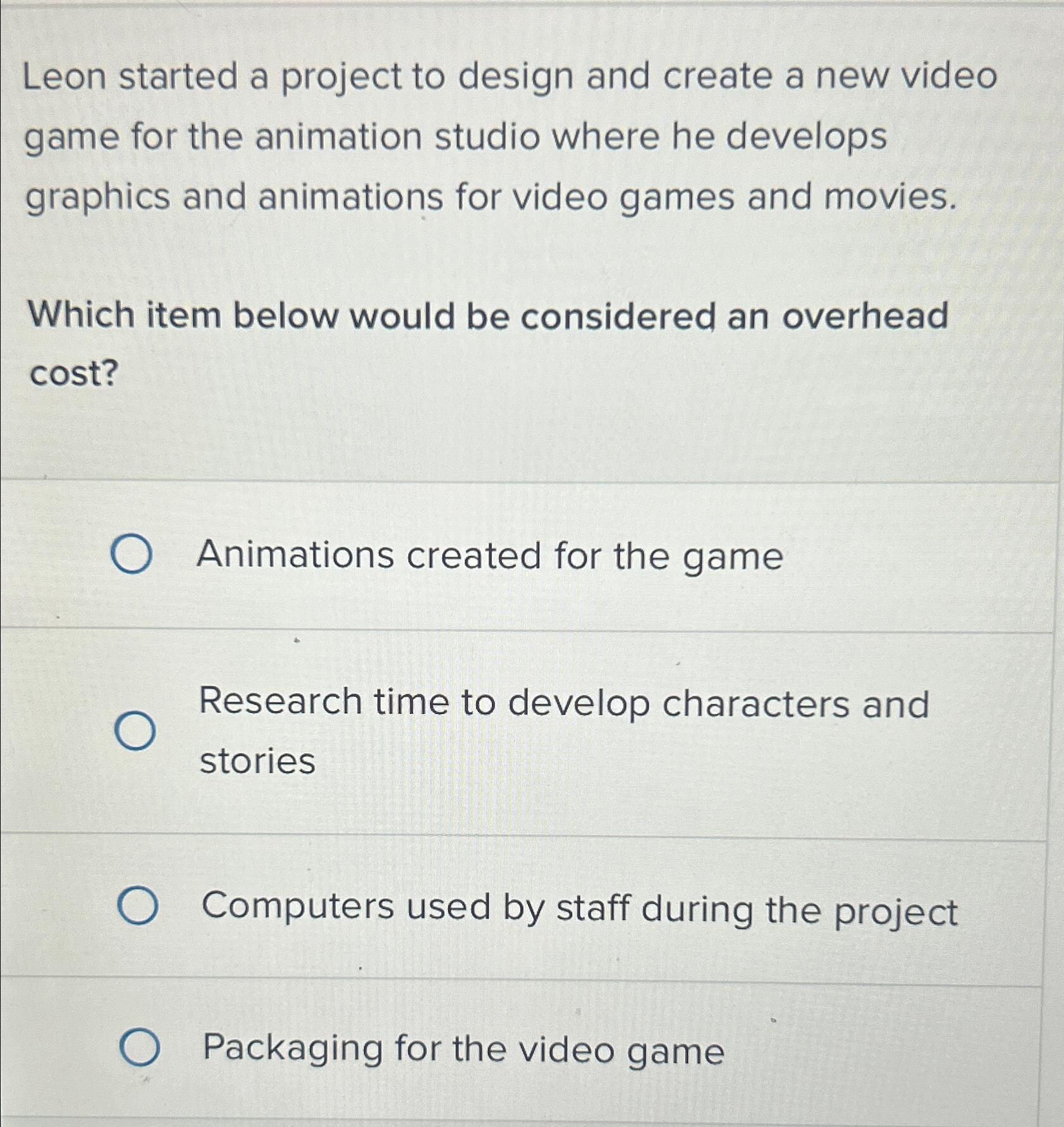 Solved Leon started a project to design and create a new | Chegg.com