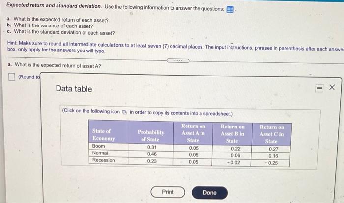 Solved Expected Return And Standard Deviation. Use The | Chegg.com