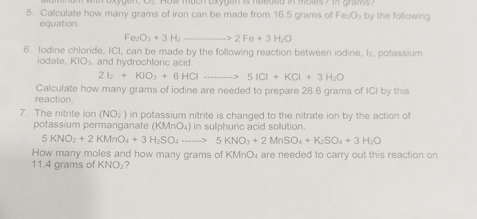 Solved 5. Calculate how many grams of iron can be made from