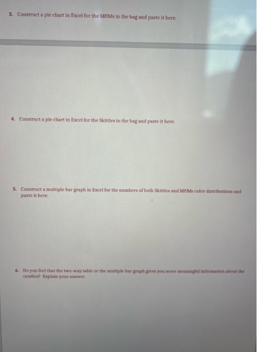 3. Construct a ple chart in Excel for the MOMs in the bagg and paste it here.
4. Construct a pie chart in Exicel for the Siki