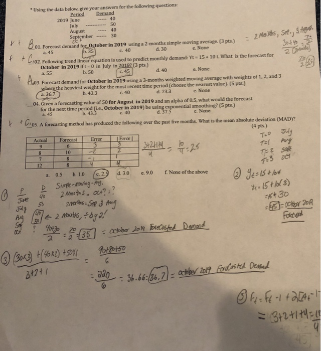 Solved To Go "Using The Data Below, Give Your Answers For | Chegg.com