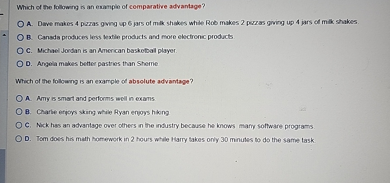 Solved Which of the following is an example of comparative | Chegg.com