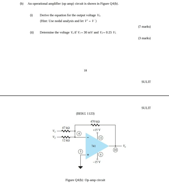 Solved (b) An Operational Amplifier (op-amp) Circuit Is | Chegg.com