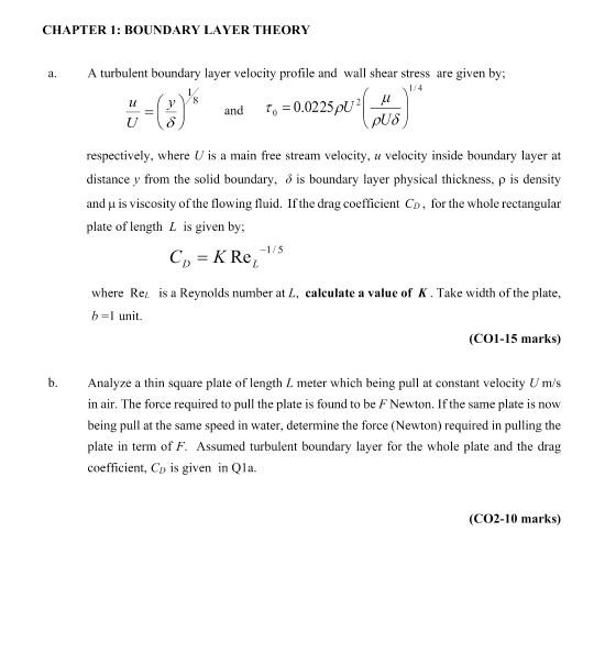 Solved CHAPTER 1: BOUNDARY LAYER THEORY a. 1/4 A turbulent | Chegg.com
