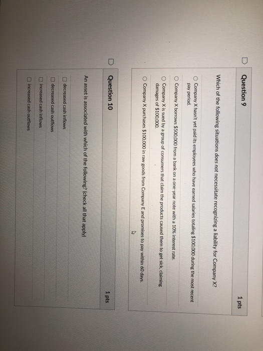 Solved Question 9 1 pts Which of the following situations | Chegg.com