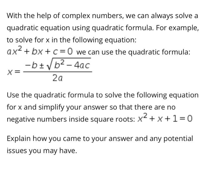 Solve Quadratic Equation Using Formula Imaginary Numbers Tessshebaylo 9799