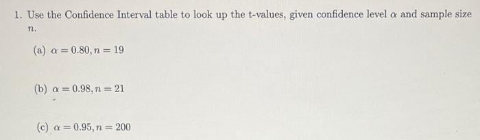 Solved 1. Use the Confidence Interval table to look up the | Chegg.com