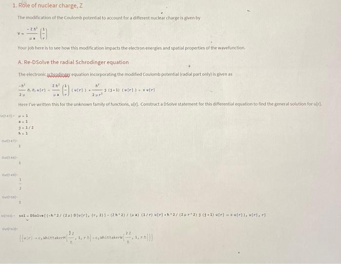 Solved 1. Role of nuclear charge, Z The modification of the | Chegg.com