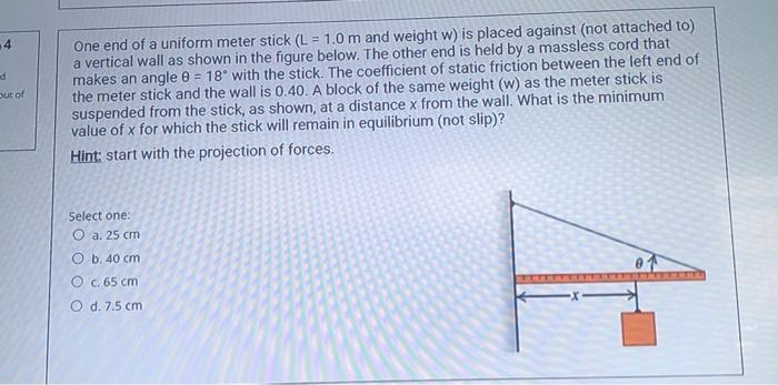 Solved 4 d Out of One end of a uniform meter stick (L = 1.0 | Chegg.com