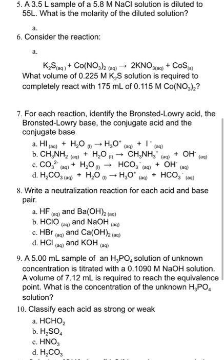 Solved 5. A 3.5 L Sample Of A 5.8 M Nacl Solution Is Diluted 