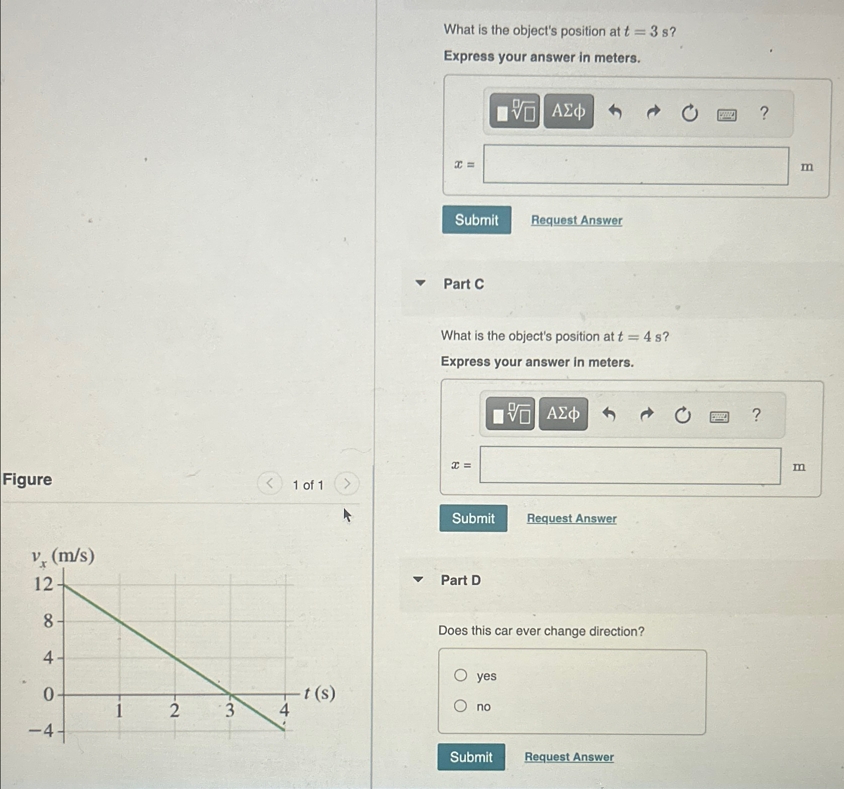What is the object's position at t=3s ?Express your | Chegg.com