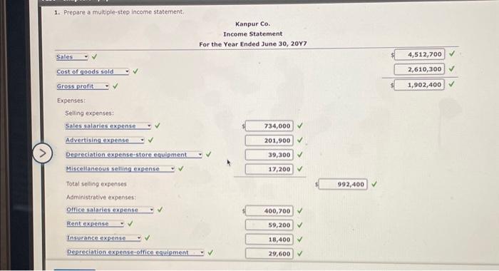 Multiple-step income statement and balance sheet: The | Chegg.com