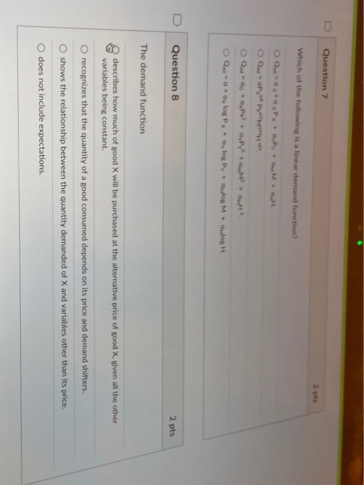 Solved Question 7 2 pts Which of the following is a linear | Chegg.com