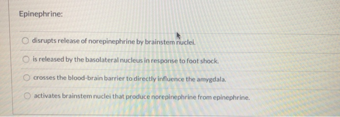 Solved Epinephrine: Disrupts Release Of Norepinephrine By 