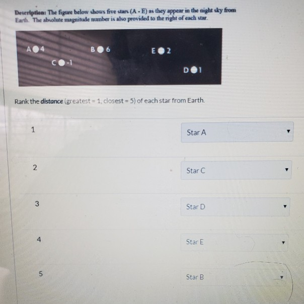 Solved Deseription: The figure below shows five stars (A E) | Chegg.com