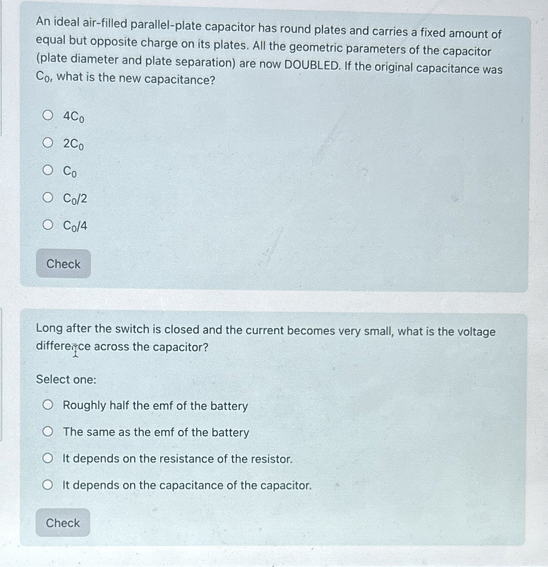 Solved An ideal airfilled parallelplate capacitor has