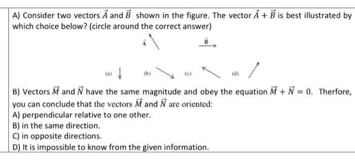 Solved A) Consider two vectors A and B shown in the figure. | Chegg.com