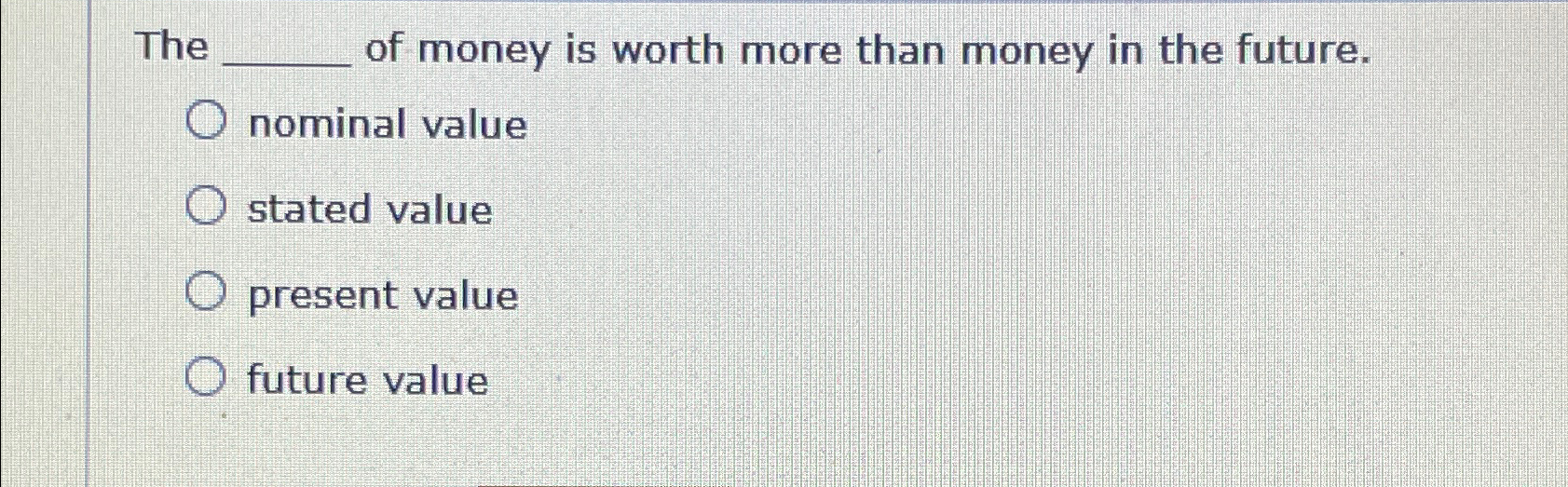 Solved The ﻿of money is worth more than money in the | Chegg.com