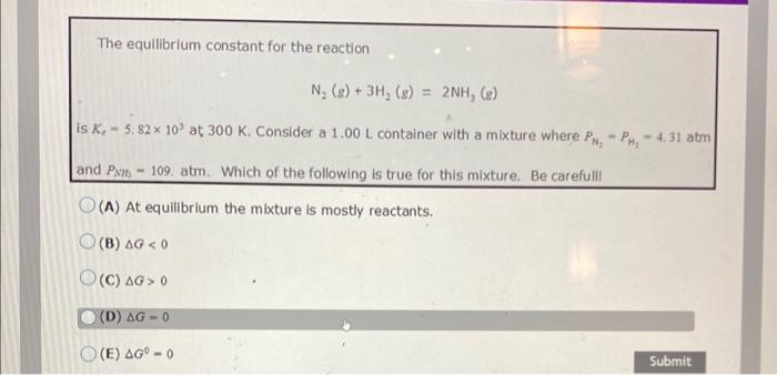 Solved The equilibrium constant for the reaction | Chegg.com