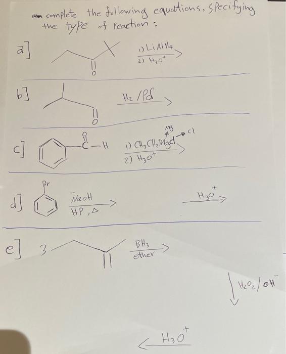 Solved complete the following equations. SPecifying the type | Chegg.com