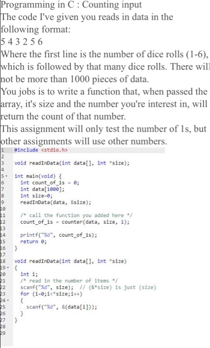 Solved Programming in C: Counting input The code I've given | Chegg.com