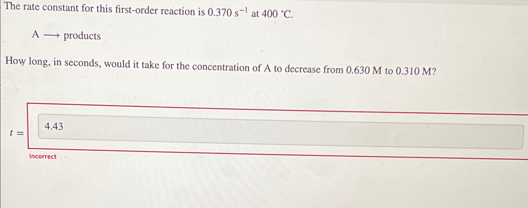 Solved The rate constant for this first-order reaction is | Chegg.com