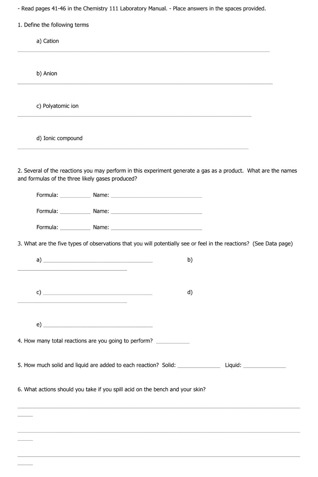 Solved Read pages 4146 in the Chemistry 111 Laboratory