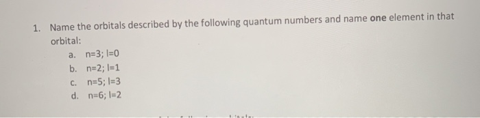 Solved 1. Name the orbitals described by the following | Chegg.com