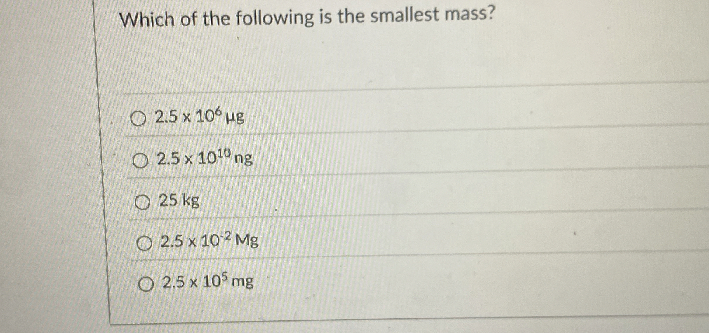 Solved Which of the following is the smallest | Chegg.com
