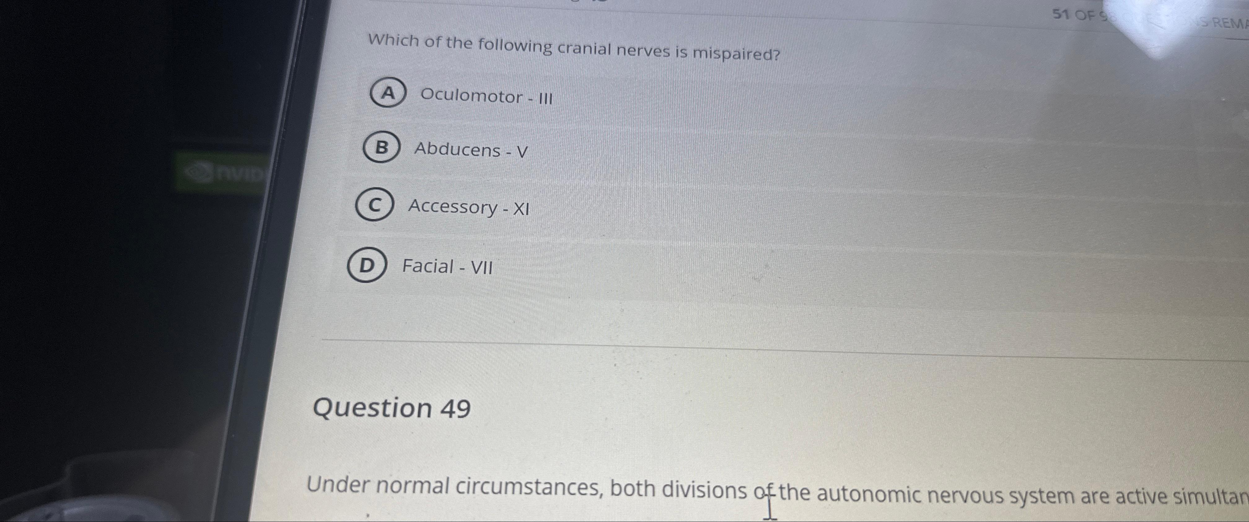 Solved Which of the following cranial nerves is