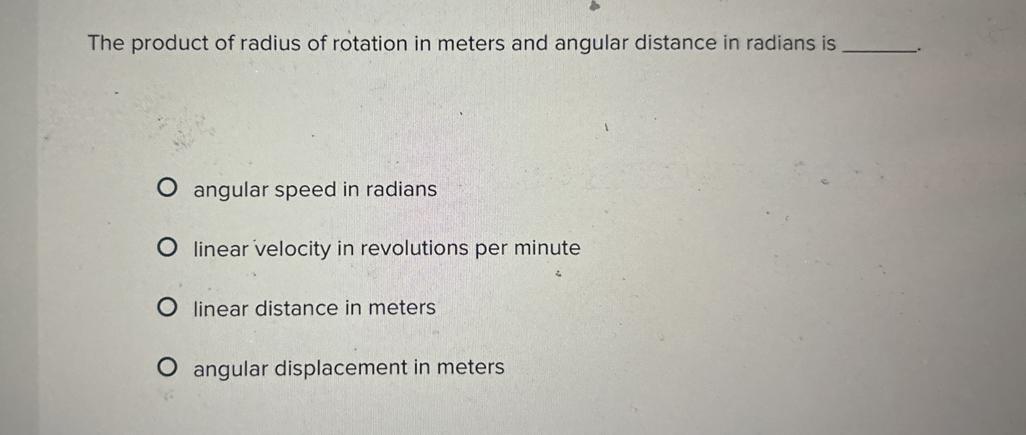 Solved The product of radius of rotation in meters and | Chegg.com