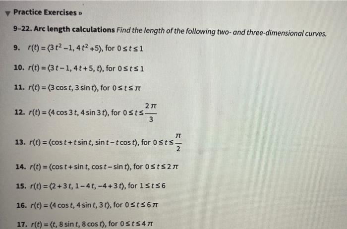 Solved Practice Exercises >> 9-22. Arc length calculations | Chegg.com