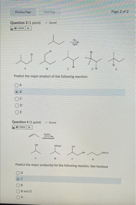 Solved Page 2 of 2 Question 3 (1 point) Saved Predict the | Chegg.com