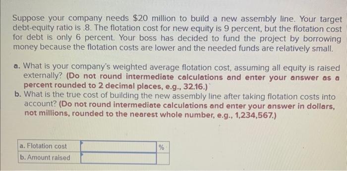 Solved Suppose your company needs $20 million to build a new | Chegg.com