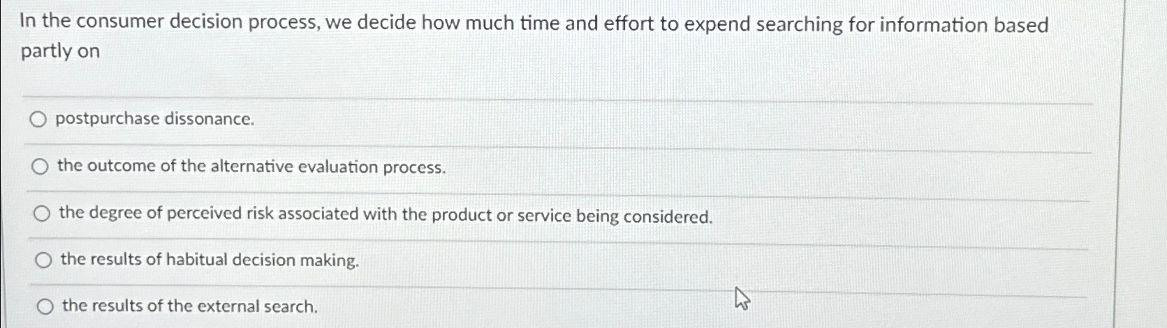 Solved In the consumer decision process, we decide how much | Chegg.com
