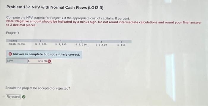 Solved Problem 13-1 NPV With Normal Cash Flows (LG13-3) | Chegg.com