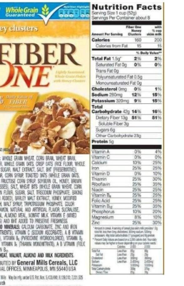 fiber one cereal nutrition facts