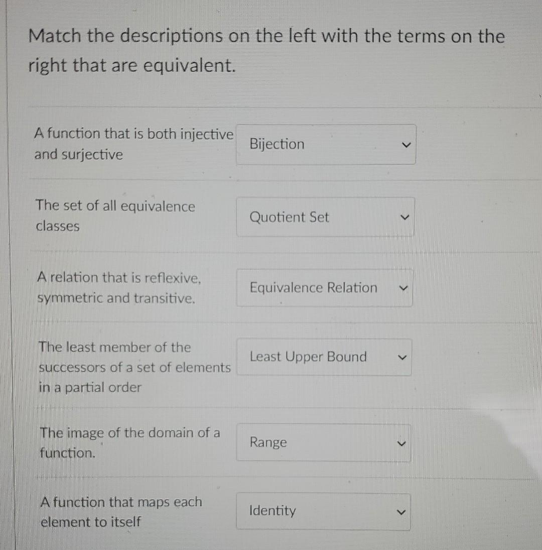 Solved Match The Descriptions On The Left With The Terms On | Chegg.com