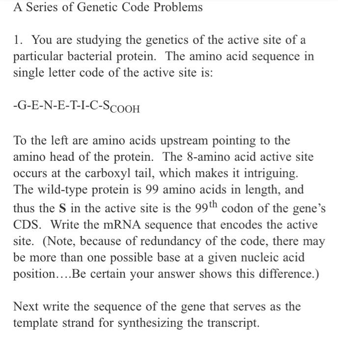 Solved A Series of Genetic Code Problems 1. You are studying | Chegg.com