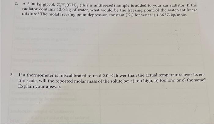 Solved 2. A 5.00 kg glycol C2H4 OH 2 this is antifreeze