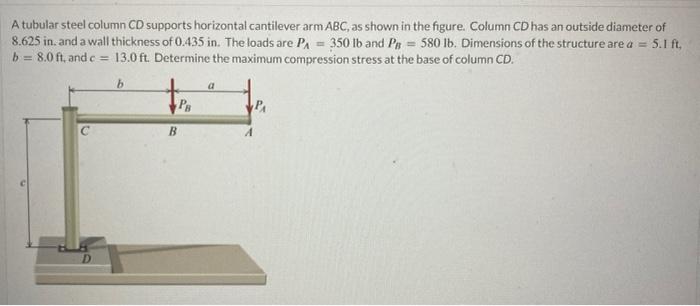 Solved A tubular steel column CD supports horizontal | Chegg.com